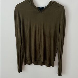 Theory Olive Knit V-Neck Sweater